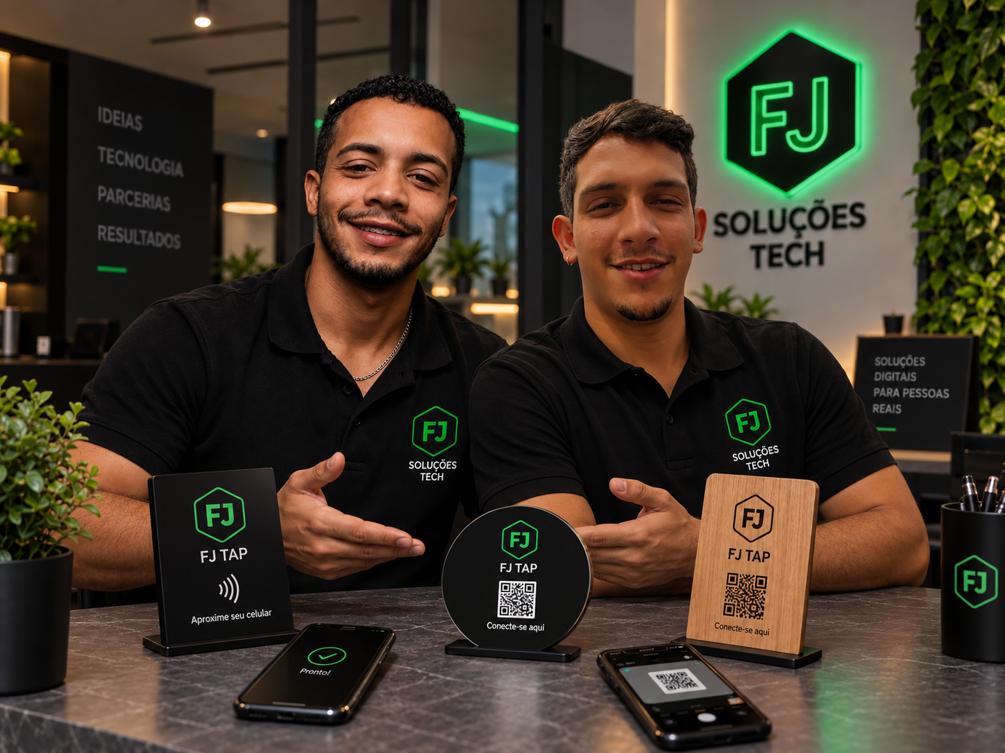 Apresentação das placas NFC e QR Code FJ Tap